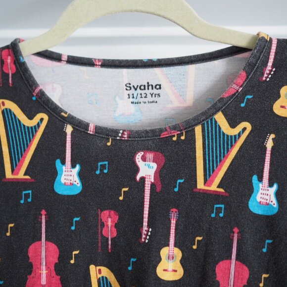 Svaha Musical Instrument Harp Guitar Print Girl's Twirl Dress Size 11-12 Years - Picture 3 of 9